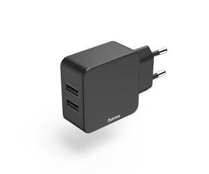 Hama Chargeur Double USB-A 12W - Bloc Secteur Universel avec 2 Ports 2,4A pour Recharge Simultanée de Smartphone, Tablette et Appareils USB, Compact et Pratique - Noir