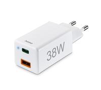 Hama Chargeur Rapide, 1x USB-C PD, 1x USB-A QC, Mini-Chargeur, 38 W, Blanc