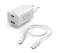 Hama Chargeur rapide avec câble de charge, 1x USB-C, 1x USB-A, PD, 32 W, 1 m, blanc (00201692)