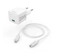Hama Chargeur mini rapide PD 20W avec câble USB-C 1 m Blanc
