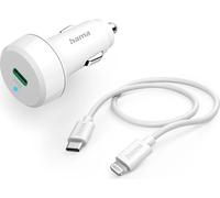 Hama Chargeur rapide de voiture avec câble de charge, pour Apple, PD, 20W, 1 m, blanc