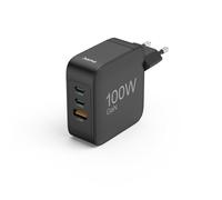 Hama Chargeur Rapide GaN 100W USB, 3 Ports (2X USB-C, 1x USB-A), Charge Rapide Power Delivery PD & Qualcomm Quick Charge 3.0, Alimentation Secteur PC Portable, Smartphone, PowerBank, Noir
