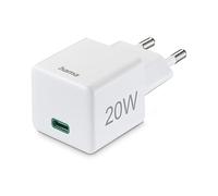 Hama Chargeur Rapide USB 20W, USB-C, Mini-Chargeur Prise Secteur, Charge Rapide Sécurisée PD + Qualcomm QC 3.0, pour Apple iPhone, Samsung Galaxy, Android, Blanc