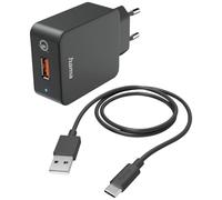 Hama Chargeur Rapide USB-A - câble 1.5m Type-C fournis (19.5W, 5V/ 2.4A, Qualcomm 3.0, Adaptateur Secteur Universel, Bloc de Charge de Replacement, Smartphone Samsung Galaxy, Sony, Xiaomi) Noir