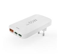 Hama Chargeur Rapide USB-C 65W GaN 3 Ports, sur Secteur, 2X USB-C 65W, 1x USB-A 18W, Mini-Chargeur PD Ultra Plat, Compact et Pliable, Qualcomm Quick Charge, pour PC, Smartphone, Tablette, Blanc