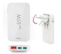 Hama Schnellladegerät, 2X USB-C, 1x USB-A, flaches Mini-Ladegerät, PD, 65 W, WS Chargeur USB 65 W Blanc