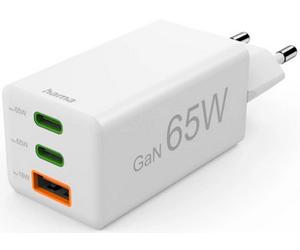 HAMA Chargeur Rapide USB-C X2/ USB-A 65W Blanc