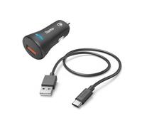 Hama Chargeur Rapide Voiture 19.5W (Chargeur Rapide Allume Cigare USB avec Câble de Charge USB-A vers USB-C 1.5m, Qualcomm Quick Charge 3.0, 19.5 W) Noir
