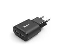 Hama Chargeur Secteur USB (2 x USB-A, 2.4A, 12W, Bloc Adaptateur Secteur Mural Universel, Technologie Intelligente, Bloc de Charge de Replacement pour Smartphone Ipad Liseuse Casque Enceinte) Noir