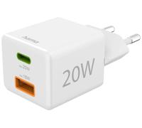 Hama 20W Chargeur USB C Rapide Compatible iPhone, Samsung, MacBook - [PD + QC 3.0] [Recharge Optimisée] [1 Port USB C / 1 Port USB A] Blanc