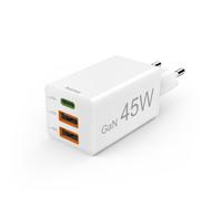 Hama Chargeur USB-C 45W Rapide - 3 Ports (1 USB-C PD + 2 USB-A QC 3.0) - Recharge Ultra Rapide pour iPhone, Samsung, MacBook - Design Blanc élégant