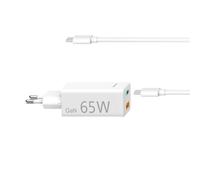 Hama 65W Chargeur Rapide Type C pour PC Portable, iPhone, Samsung, Smartphone, Macbook - [Technologie GaN, PD + QC 3.0] [Recharge Optimisée] [Câble Type C Inclus] Blanc