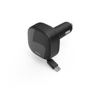 Hama Chargeur Voiture Allume Cigare 30W, 2X USB-C avec Câble Rétractable Intégré (70cm), Charge Rapide, Power Delivery & Qualcomm Quick Charge 3.0, 12V/24V, Protection Courts-Circuits, Noir