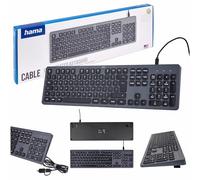 Hama Clavier Filaire CK-400 Noir et Gris (Puce QWERTY Polonaise, Clavier USB rétroéclairé, Bouton AI, Ergonomique, Silencieux, câble détachable, Touches multimédia)