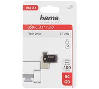 Hama Clé USB USB 3.1 Type-C/USB 3.0 "C-Turn" 64 GB (pour ordinateur portable, téléphone mobile, tablette, enregistrements TV, OTG, 100 Mo/s, boîtier métallique robuste) Noir/Argent