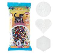 HAMA - Coffret perles à repasser Géométrique - 6000 perles midi 5 mm - 22 couleurs - 3 plaques ronde cœur hexagonale - Dès 5 ans