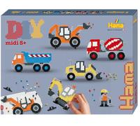 Hama - Coffret Perles à Repasser véhicules de Chantier - 4000 Perles midi 5 mm - Plaque Camion, modèles, Supports et Papier - Loisirs créatifs Enfants dès 5 Ans