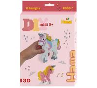 HAMA - coffret suspendu licornes | env. 2000 perles à repasser | 1 plaque hexagonale, 4 supports de perles et 1 connecteur | fiche design couleur, instructions et papier à repasser