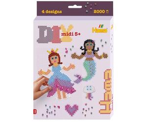 HAMA - coffret suspendu princesse et sirène | env. 2000 perles à repasser | 1 plaque princesse n°258, 1 gemme Hama | fiche design couleur, instructions et papier à repasser