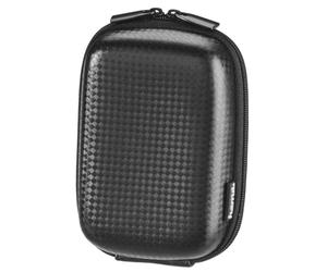 Hama Coque pour Appareil Photo Numérique Hardcase Carbon Style, Etui de Protection APN en EVA, Robuste, Tour du Cou et Mousqueton fournis, Dimensions intérieures 7x4x11 cm, Noir
