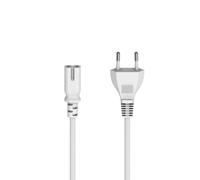 Cordon alim. av. fiche mâle euro, 2 broches, forme en 8/C7, 1,5m, blc