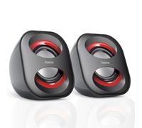 Hama Enceintes PC Stéréo 2.0, Haut-Parleurs USB, Jack 3.5mm - Noir/Rouge | Enceintes Multimédias 'Sonic Mobil 183' Alimentation USB-A, Prise Jack 3 5 mm Réglage du Volume sur le Câble, Design Compact