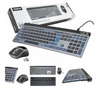 Hama Ensemble Clavier et Souris sans Fil WKM-750 (QWERTY polonais, Multi-appareils, Bluetooth, récepteur USB, Silencieux, rétroéclairé par LED, Angle réglable, FN-Lock, Ergonomique, Noir)