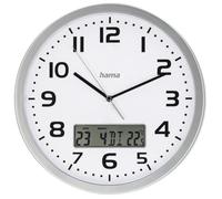 Hama Horloge Murale DCF Moorea (Pendule Murale avec Affichage Digital de la Date et de la Température, Montre de Cuisine Ø 30 cm, Idéale Entrée, Salon, Cuisine, Atelier ou Salle d'attente) Argent