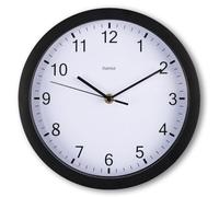 Hama Horloge Murale Elba (Pendule Murale sans tic-tac, Horloge à Quartz silencieuse, Ø 25 cm, Horloge analogique, Aiguilles des Heures, Minutes et Secondes, Couvercle en Verre, Pile Incluse) Noir