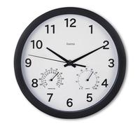 Hama Horloge murale "Malte", Ø 25 cm, av. therm./hygro., sans tic tac, noir