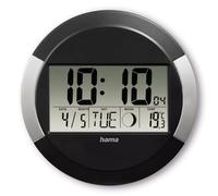 Hama Horloge murale numérique Ischia – Radio-pilotée DCF, écran LCD, thermomètre – Noir