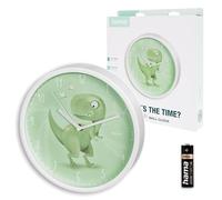 Hama Horloge Murale pour Enfant (Pendule Murale sans tic-tac, Horloge à Quartz silencieuse, Ø 25 cm, Horloge analogique, Aiguilles des Heures, Minutes et Secondes, Motif Dinosaure, Pile Incluse) Vert