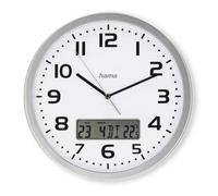 Hama Horloge murale DCF Moorea – Affichage digital de la date et de la température, Ø 30 cm, Argent
