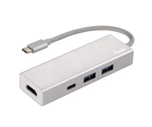 Hama Hub Type-C USB 3.1 (4 ports (2x USB-A, 1x USB-C, 1x HDMI™), alimenté par bus, 5Gbps à très grande vitesse, 4k Ultra-HD, pour Mac/Ordinateur/Tablette USB-C/Thunderbolt 3, aluminium) Gris