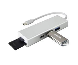 Hama Hub Type-C USB 3.1 (5 ports (2x USB-A, 1x USB-C, 2x lecteurs Cartes), alimenté par bus, avec lecteurs de cartes SD/SDHC/SDXC/microSD/microSDHC/microSDXC, pour Mac/Ordinateur/Tablette) Gris