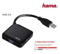Hama Hub USB 3.0 (sans alimentation, compatible avec Windows 10, 4 ports, alimenté par bus) Noir