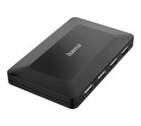 Hama Hub USB, 4 Ports, USB 2.0, 480 Mbit/s, avec câble et Interrupteur, Métal, Noir