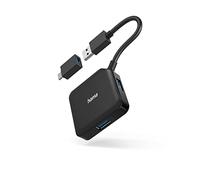 Hama Hub USB, 4 Ports, USB 3.2 Gen1, 5 Gbit/s, avec Adaptateur USB-C, Métal, Noir