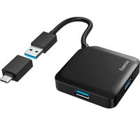 Hama Hub USB, 4 Ports, USB 3.2 Gen1, 5 Gbit/s, avec Adaptateur USB-C, Métal, Noir