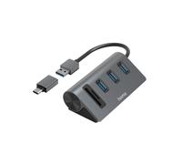 Hub USB 3.0 Hama 5 ports avec lecteur de carte SD intégré, avec fiche mâle USB-C gris