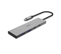 Hama | Hub USB-C (4 Ports - 2 x USB-A + 2 x USB-C, USB 3.2 Gen2 jusqu'à 10 Gbit/s, Power Delivery 100 W, boîtier en Aluminium) Gris