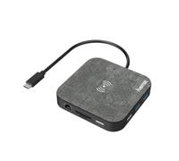 Hama Hub USB C Connect2QiCharge (Adaptateur Multiports Ethernet/HDMI/VGA/4x USB-A/2xUSB-C (1PD)/Lecteur Cartes SD+Micro SD/Jack 3.5mm, Station d'acceuil 100W & Chargeur Induction Qi) Gris/Noir