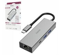 Hama Hub USB-C, multiport, 4 Ports, 2 USB-A, USB-C, LAN/Ether., Garantie 10 Ans, Gris
