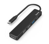 Hama Hub USB-C Multiports (Adaptateur 5 en 1: 3 USB-A, 1 USB-C Power Delivery PD, 1 HDMI, Station d'Acceuil Ordinateur Portable/Tablette MacBook Pro, MacBook Air, iPad Pro, Dell et XPS) Noir
