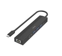 Hama Hub USB-C Multiports (Adaptateur 6 en 1: 3 USB-A, 1 USB-C Power Delivery PD, 1 HDMI, 1 Ethernet, Station d'Acceuil PC Portable/Tablette MacBook Pro, MacBook Air, iPad Pro, Dell et XPS) Noir