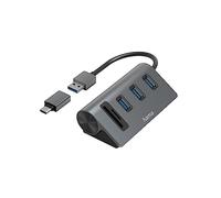 Hama Hub USB/lect. Cartes, 5 Ports, 3X USB-A, SD, microSD, avec Adaptateur. USB-A, Garantie 10 Ans, Gris