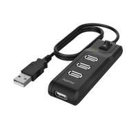 Hama Hub USB multiport Data (4 ports, USB 2.0, Vitesse de Transfert de Données 480 Mbit/s, Interrupteur Marche/Arrêt, Témoin de fonctionnement à LED,Garantie 10 ans,Plug et Play,Compact, Robuste) Noir