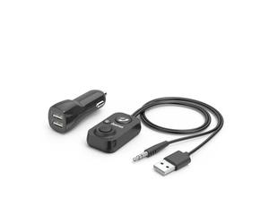 Hama Kit mains libres Bluetooth pour voiture avec entrée auxiliaire (avec chargeur USB 2 ports, appels et écoute de la musique sans fil via le haut-parleur de voiture, adaptateur jack 3,5 mm, audio de
