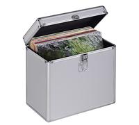Hama Mallette (LP 50, aspect alu, en aluminium, pour stocker 50 disques, verrouillable, Boîte de rangement pour vinyle, boîtier pour disque ) Argent