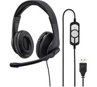 Hama Micro-casque supra-auriculaire filaire Stereo noir volume réglable, Mise en sourdine du microphone ordinateur